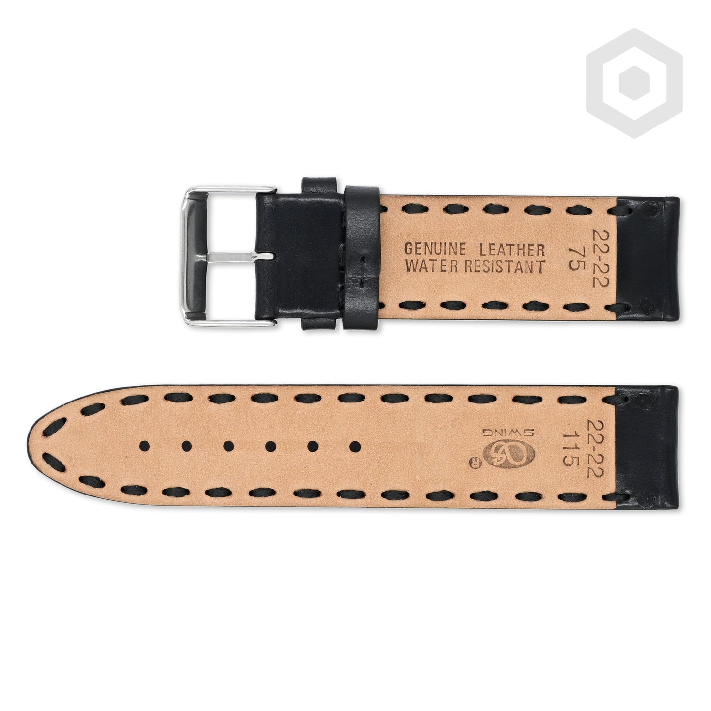 Italian Hand Stitched Leather Watch Strap (Black)