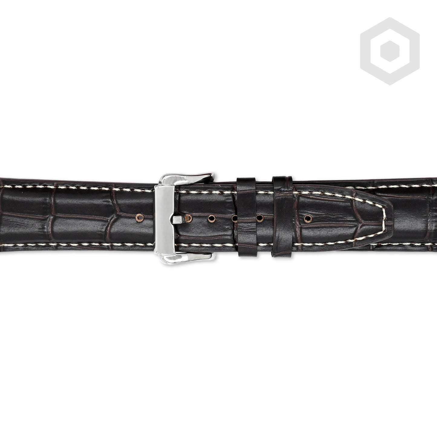 Premium Croco Leather Strap With White Stitch & Solid Buckle (Dark Chocolate)
