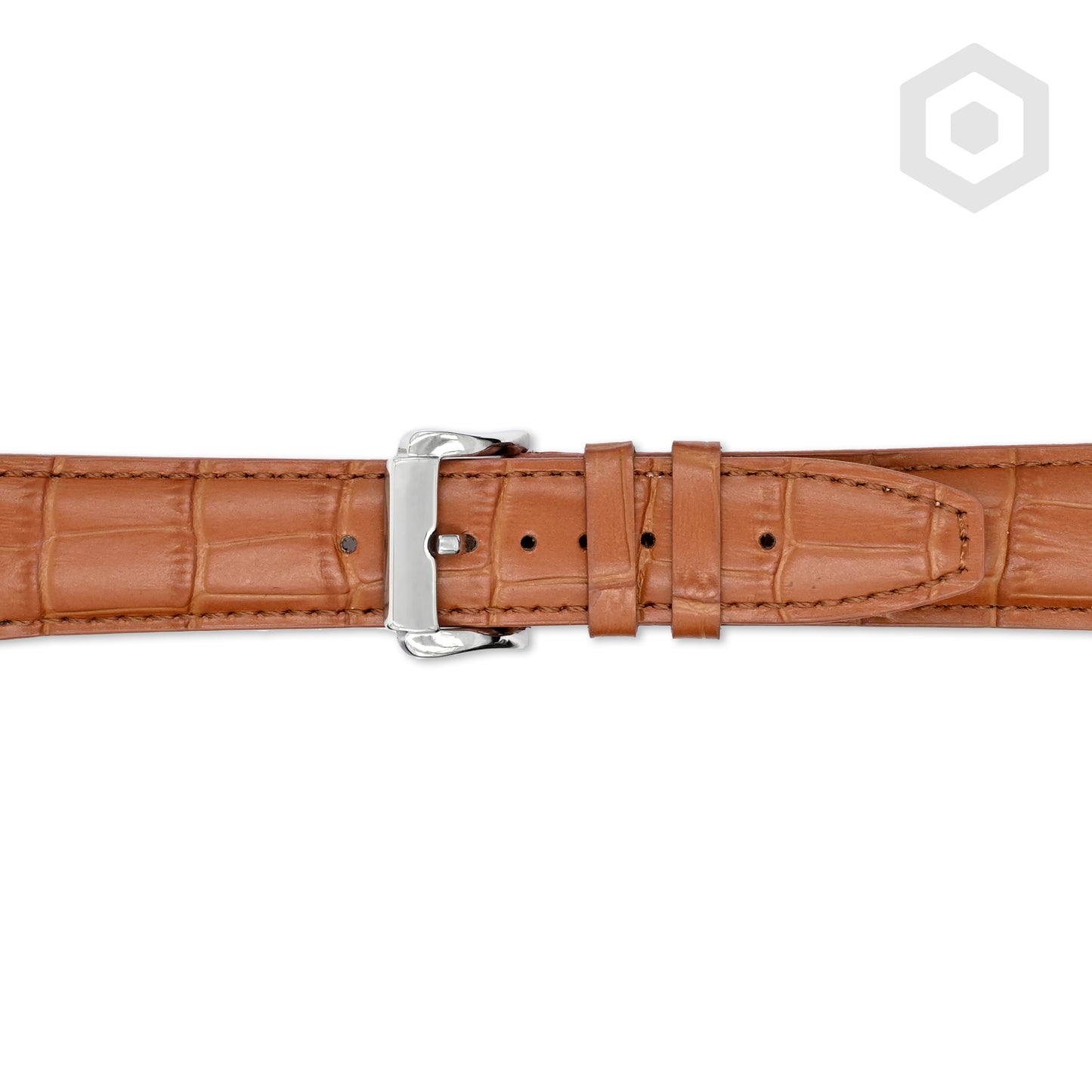 Premium Croco Leather Strap With Tan Stitch & Solid Buckle (Tan)