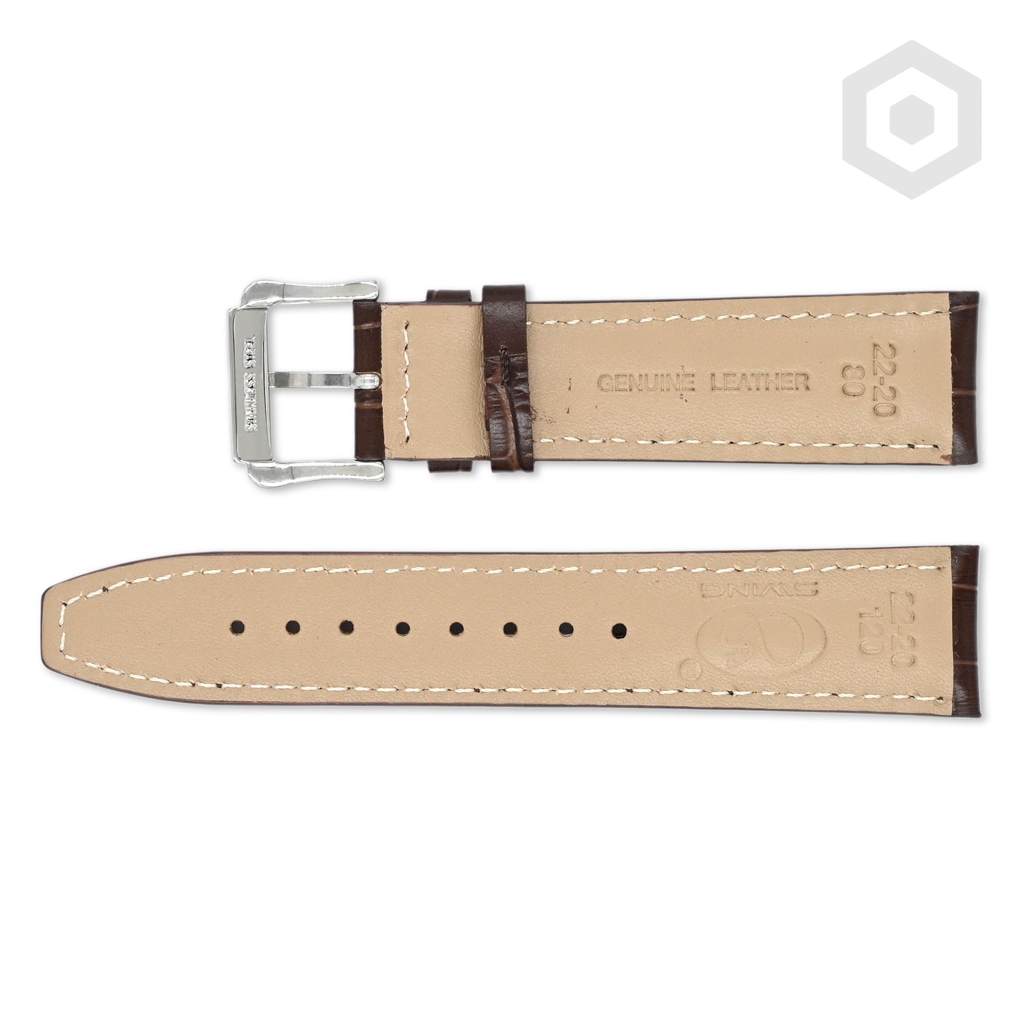 Premium Croco Leather Strap With Chocolate Stitch & Solid Buckle (Chocolate)