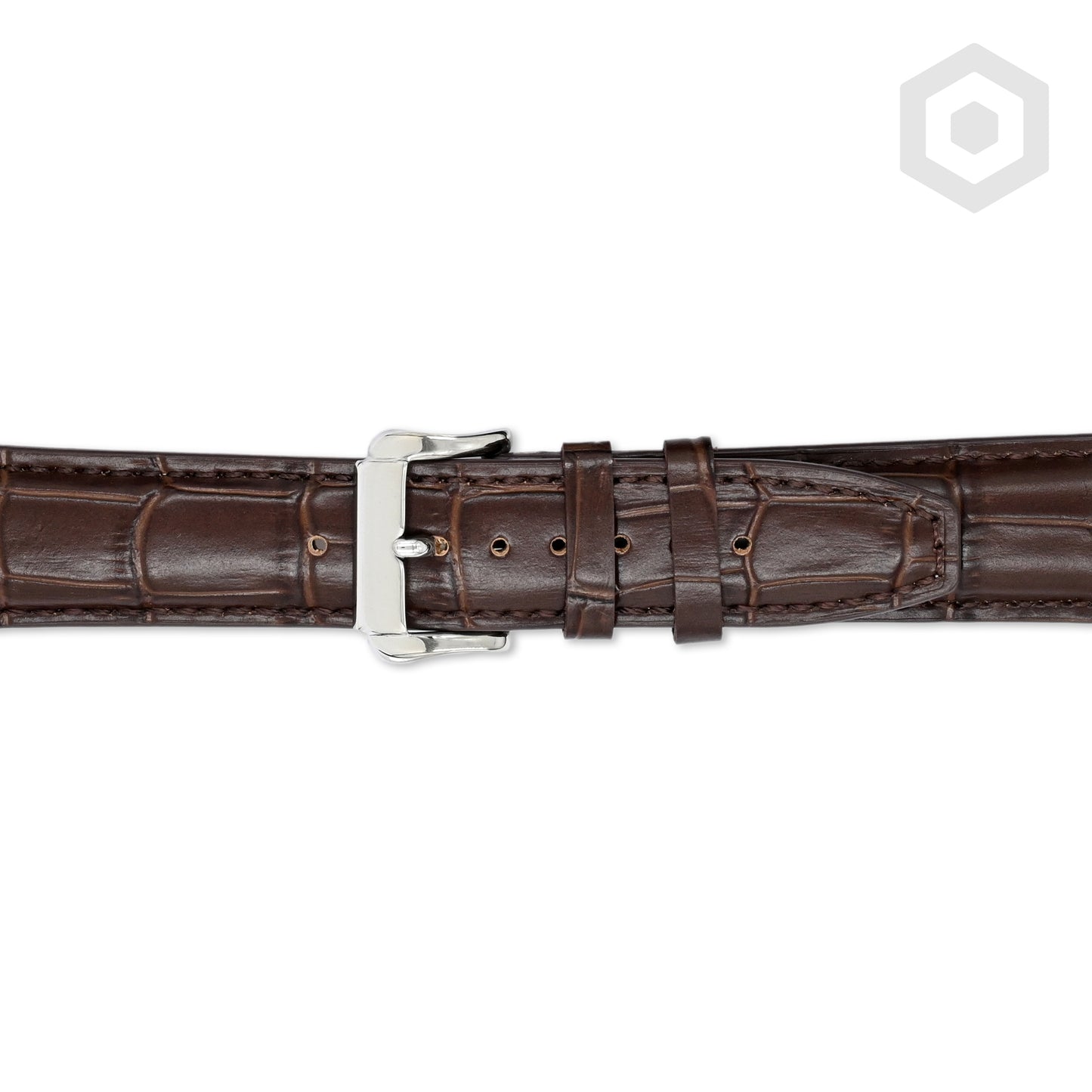 Premium Croco Leather Strap With Chocolate Stitch & Solid Buckle (Chocolate)