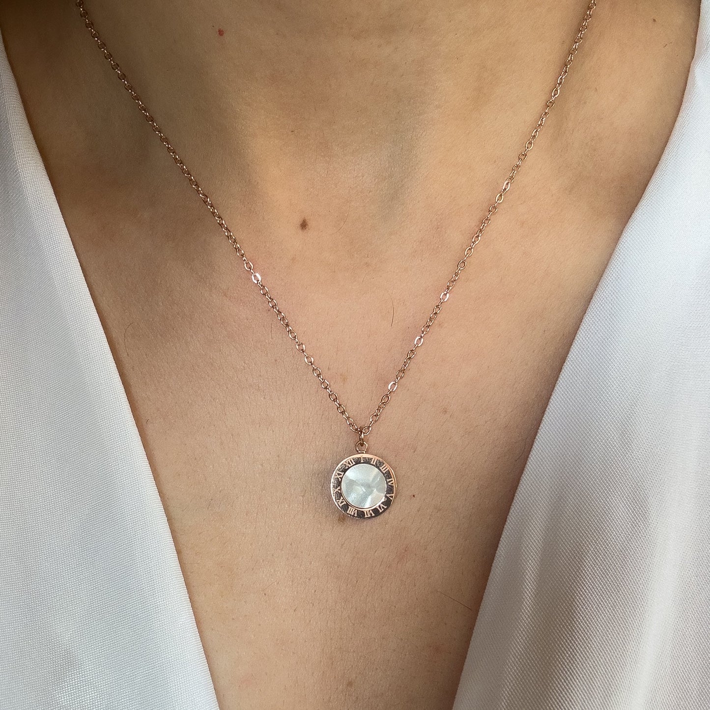 White Roman Coin Necklace