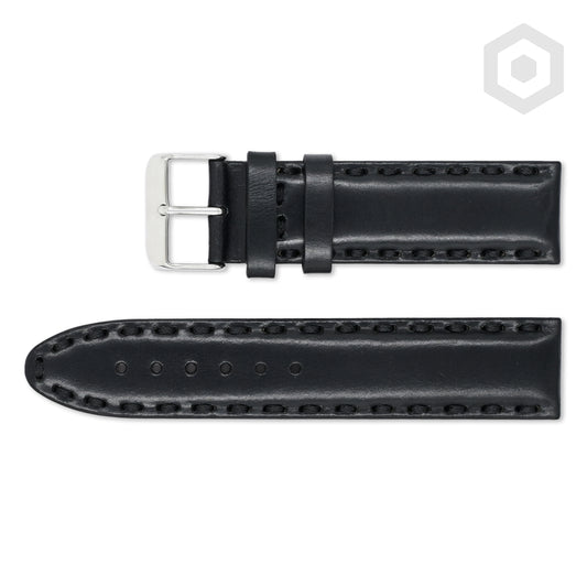 Italian Hand Stitched  Leather Watch Strap (Black)