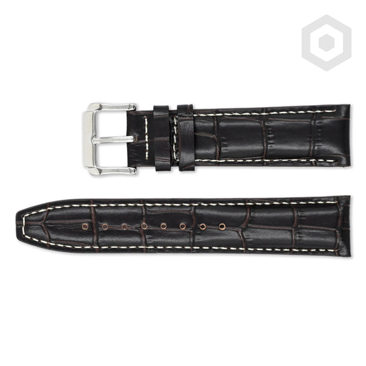 Premium Croco Leather Strap With White Stitch & Solid Buckle (Dark  Chocolate)