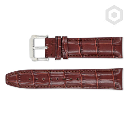 Premium Croco Leather Strap With Brown Stitch & Solid Buckle (Brown)