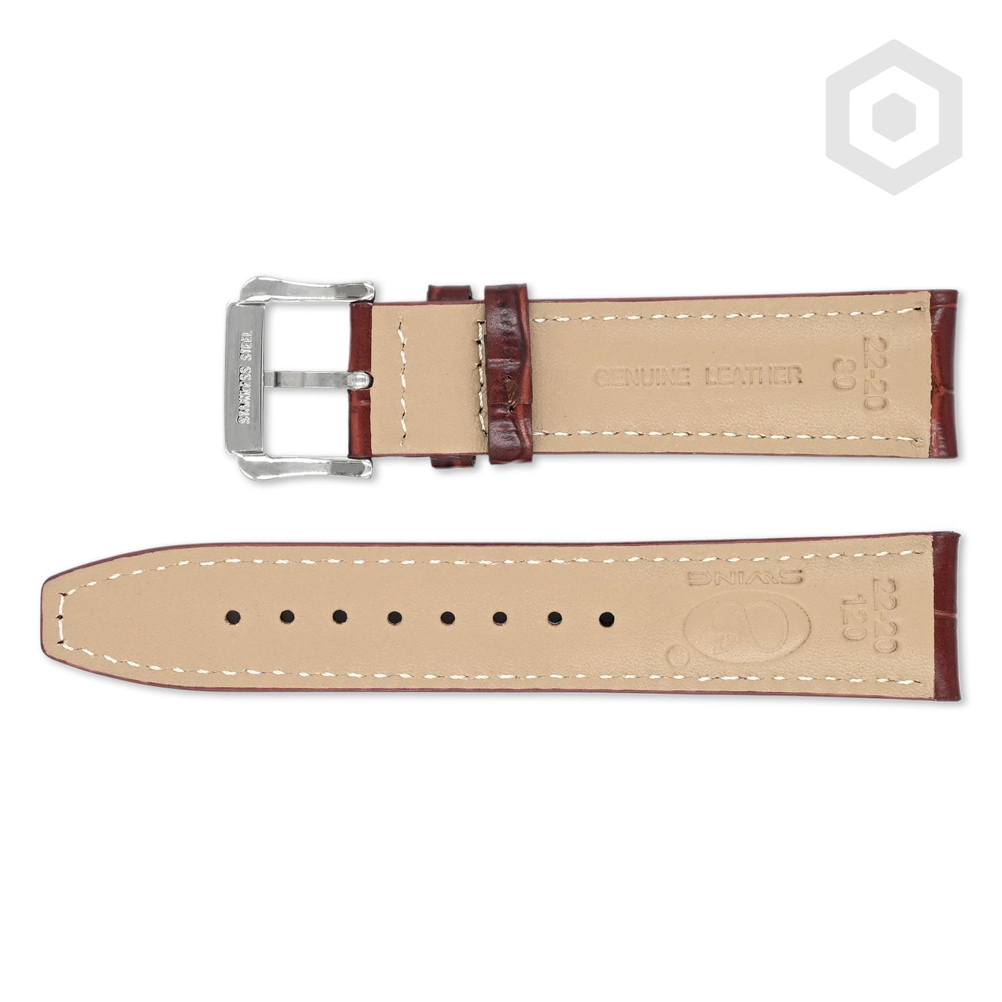 Premium Croco Leather Strap With Brown Stitch & Solid Buckle (Brown)