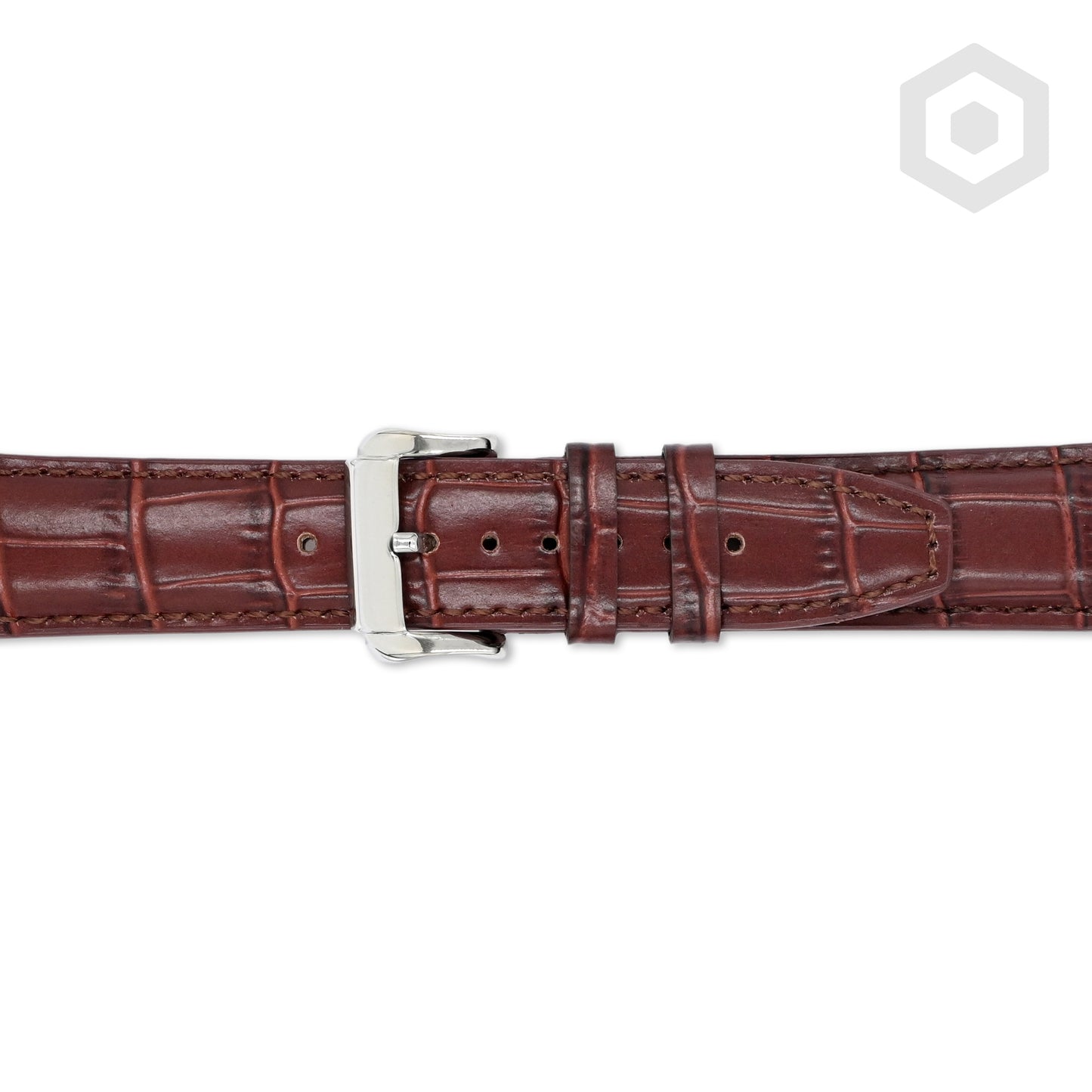 Premium Croco Leather Strap With Brown Stitch & Solid Buckle (Brown)