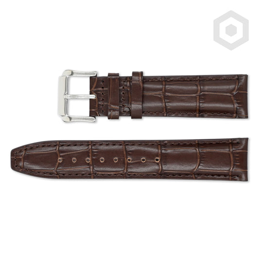 Premium Croco Leather Strap With Chocolate Stitch & Solid Buckle (Chocolate)