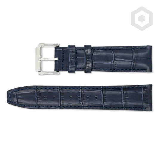 Premium Croco Leather Strap With Navy Stitch & Solid Buckle (Navy)